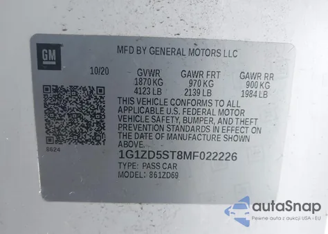 2021 Chevrolet Malibu Fwd Lt from USA, damaged, VIN 1G1ZD5ST8MF022226